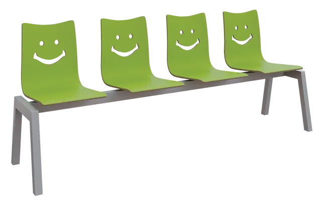 SMILE 4, dřevěná lavice do čekárny, 4-sedák, zelená, kostra stříbrná